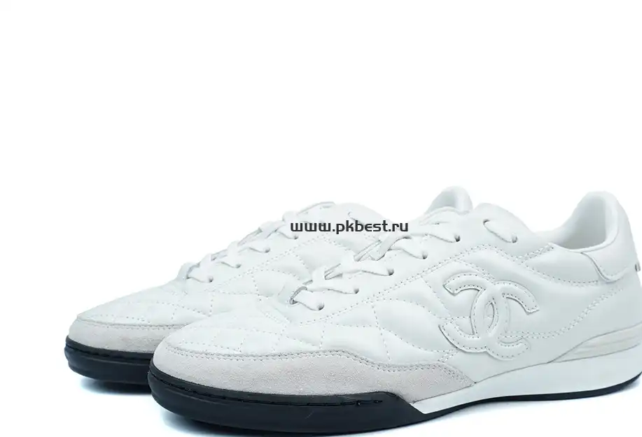 PK GOD CHANEL Shiny Calfskin Suede Quilted CC Logo Sneakers White RETAIL MATERIALS READY TO SHIP