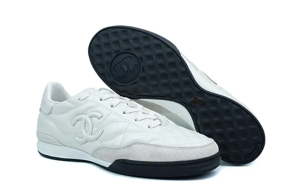 PK GOD CHANEL Shiny Calfskin Suede Quilted CC Logo Sneakers White RETAIL MATERIALS READY TO SHIP