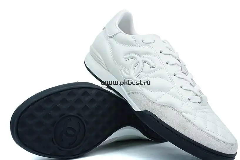 PK GOD CHANEL Shiny Calfskin Suede Quilted CC Logo Sneakers White RETAIL MATERIALS READY TO SHIP