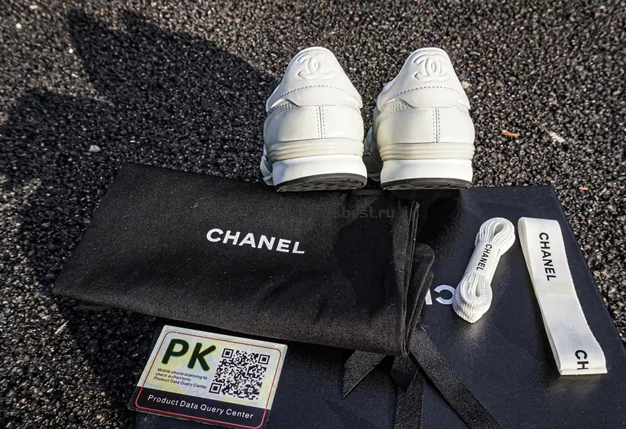 PK GOD CHANEL Shiny Calfskin Suede Quilted CC Logo Sneakers White RETAIL MATERIALS READY TO SHIP