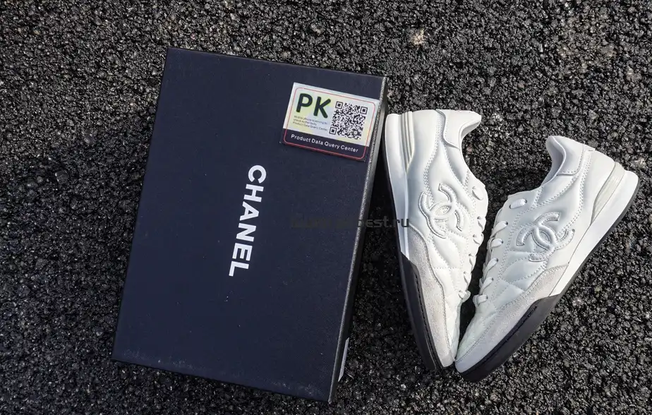 PK GOD CHANEL Shiny Calfskin Suede Quilted CC Logo Sneakers White RETAIL MATERIALS READY TO SHIP