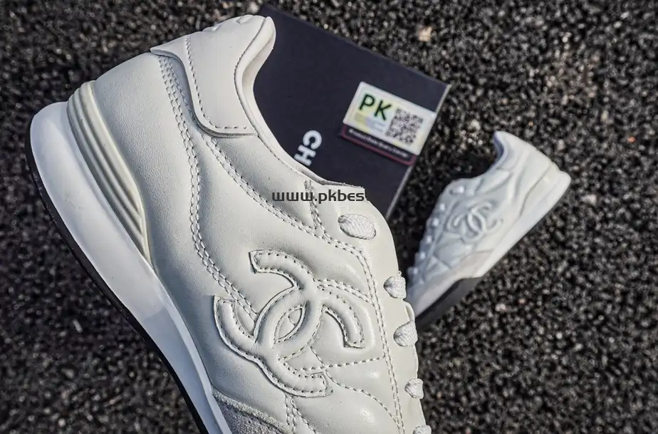 PK GOD CHANEL Shiny Calfskin Suede Quilted CC Logo Sneakers White RETAIL MATERIALS READY TO SHIP