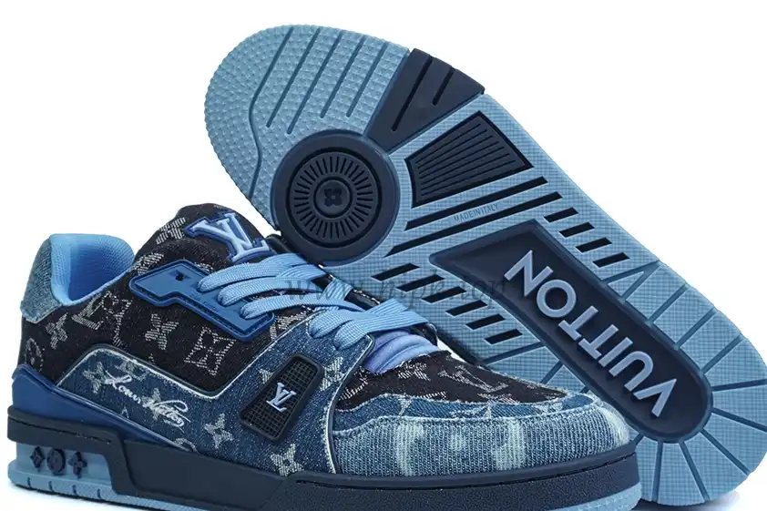 PK god Louis Vuitton LV Trainer Blue Black Denim Monogram retail materials ready to ship