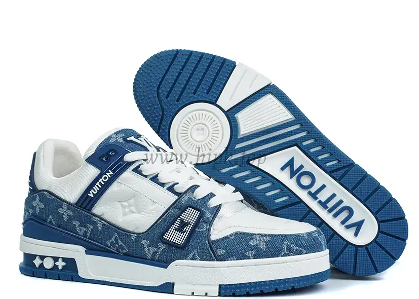 PK god Louis Vuitton LV Trainer Monogram Denim White Blue retail materials ready to ship