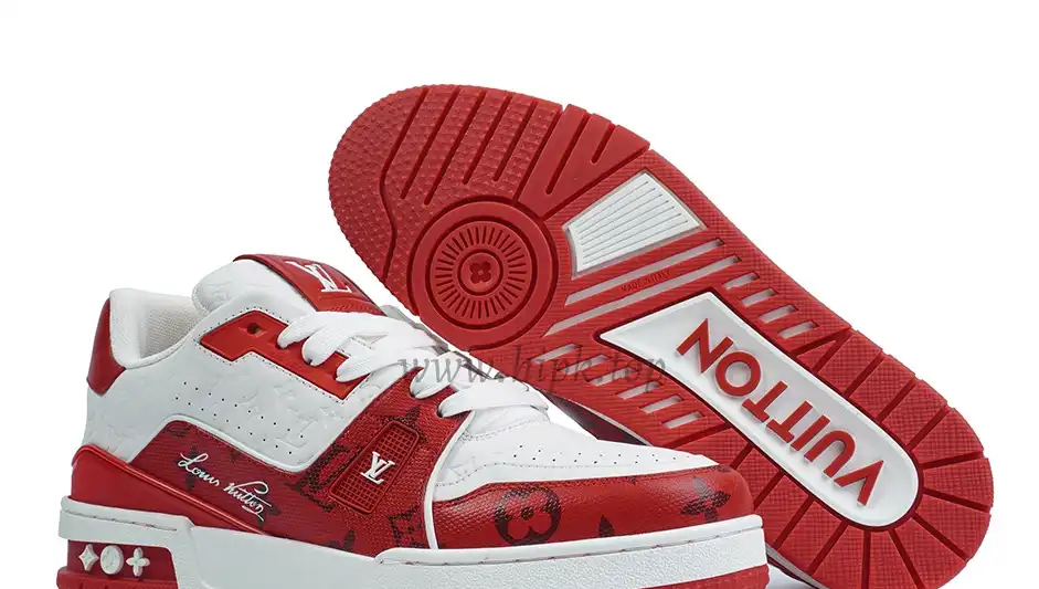 Pkgod Louis Vuitton Trainer White Red Monogram retail materials ready to ship