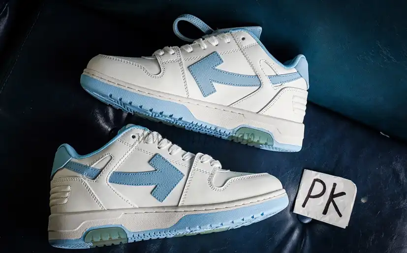 PK GOD OFF-WHITE OOO Low Out Of Office Calf Leather White Light Blue RETAIL MATERIALS READY TO SHIP