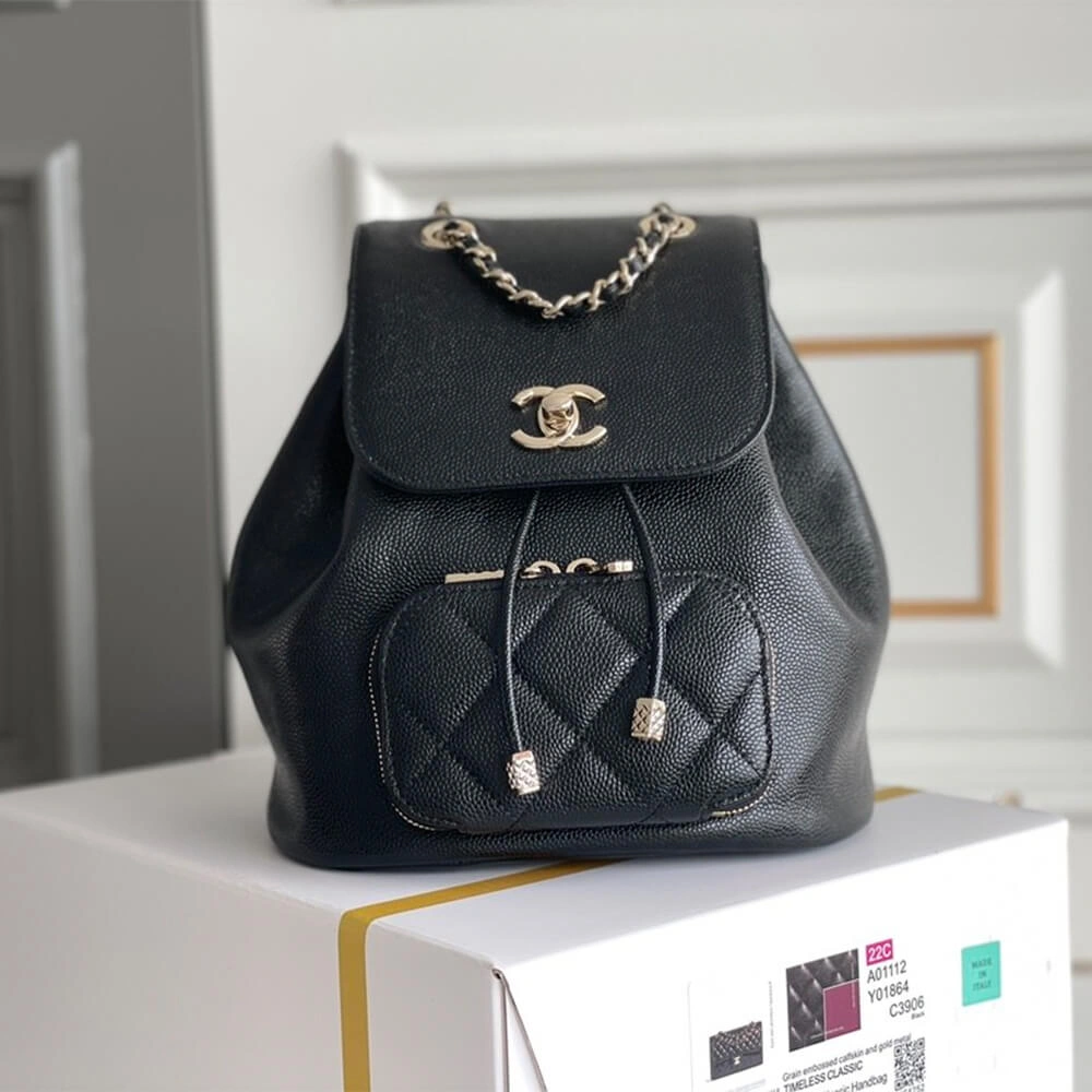 CHANEL 22B Black Caviar Backpack Small SmoothTexture 1223
