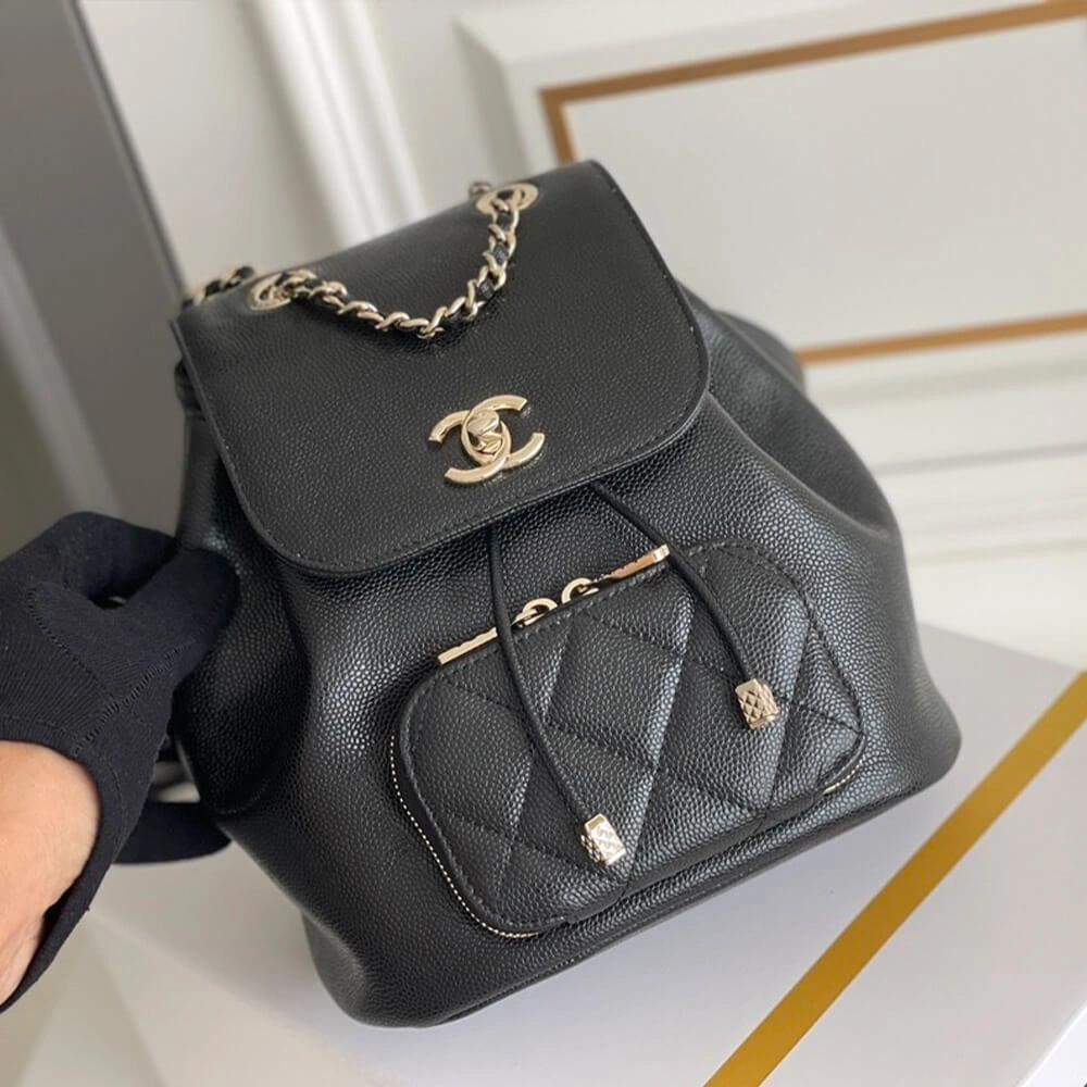 CHANEL 22B Black Caviar Backpack Small SmoothTexture 1223