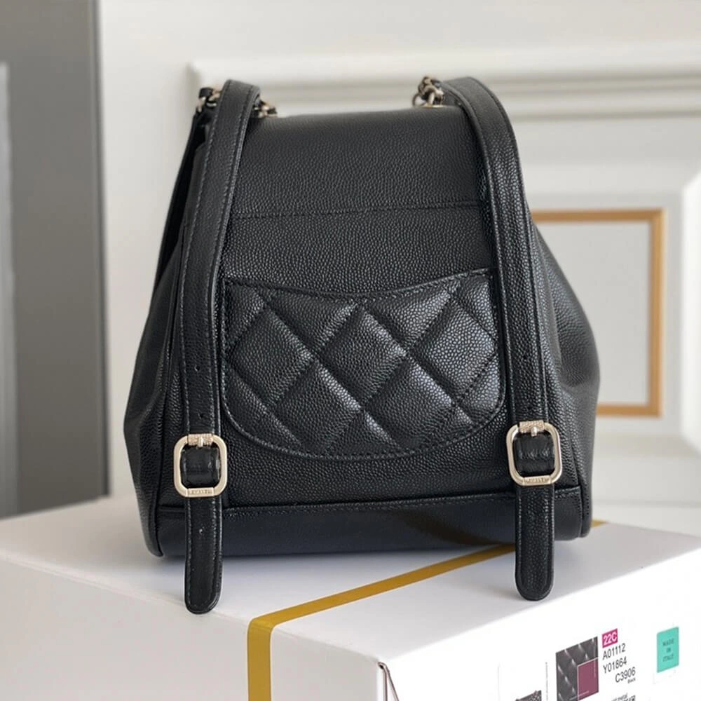 CHANEL 22B Black Caviar Backpack Small SmoothTexture 1223