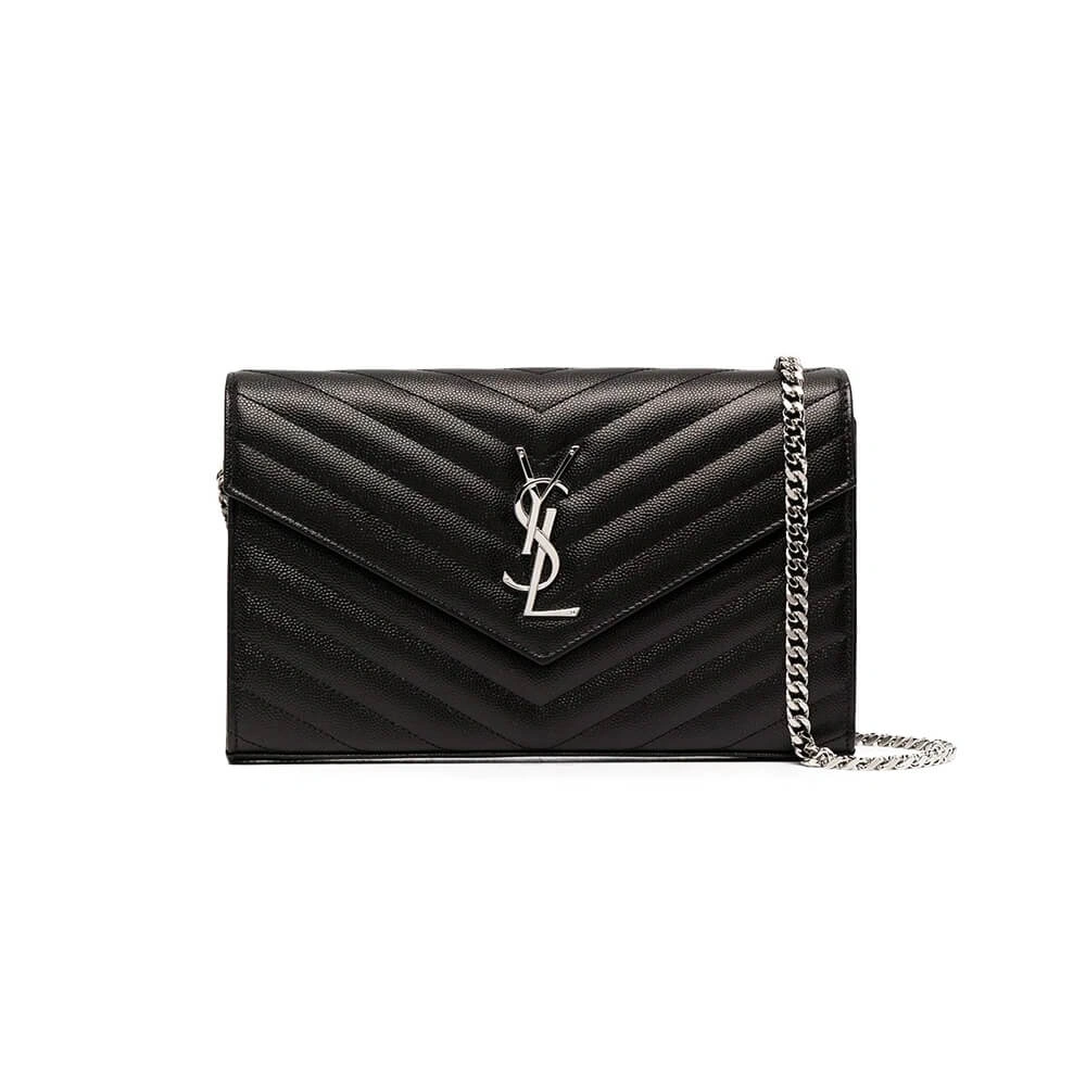 SunProtective Saint Laurent Chain-strap YSL-plaque grained-leather wallet 1484