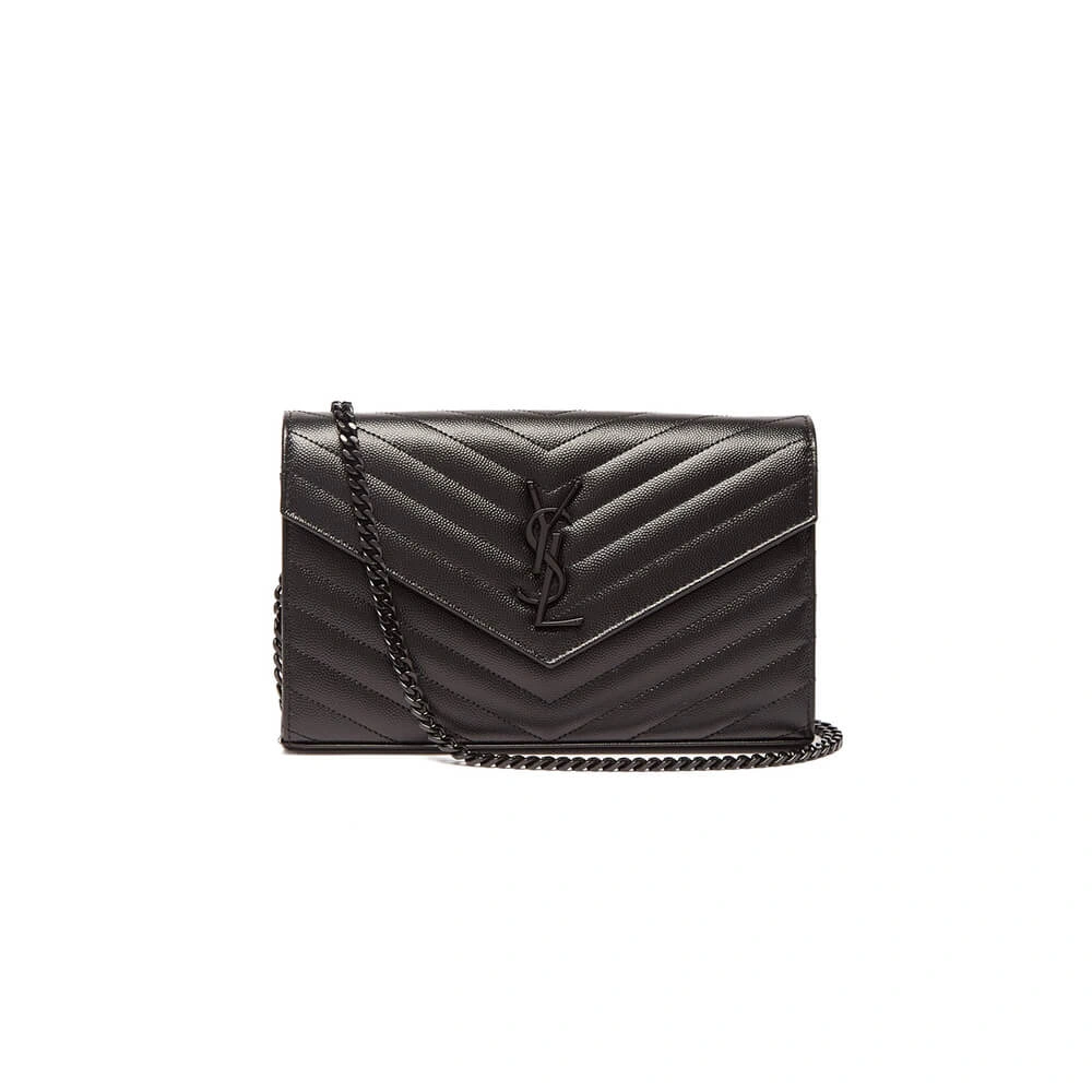 Breathable Saint Laurent Chain-strap YSL-plaque grained-leather wallet 1485