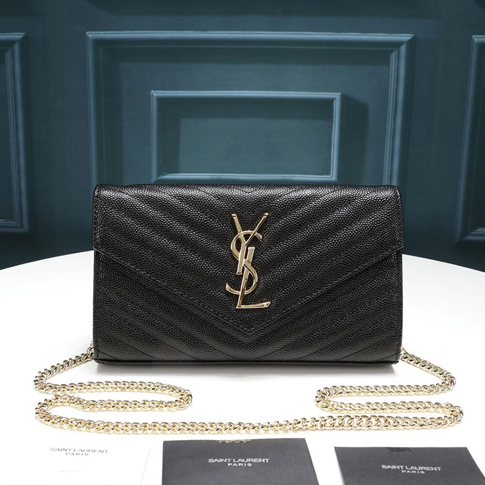 Saint Laurent Chain-strap YSL-plaque grained-leather wallet WaterResistant 1461