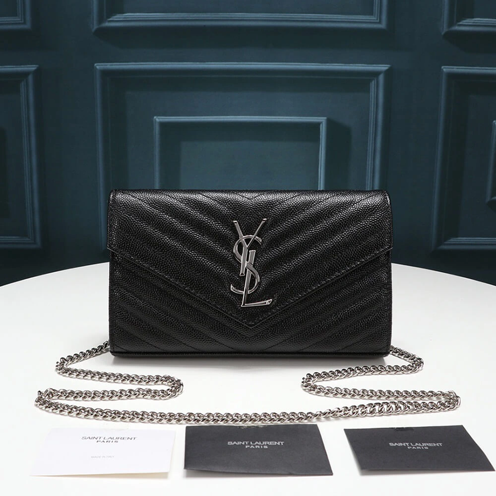 SunProtective Saint Laurent Chain-strap YSL-plaque grained-leather wallet 1484