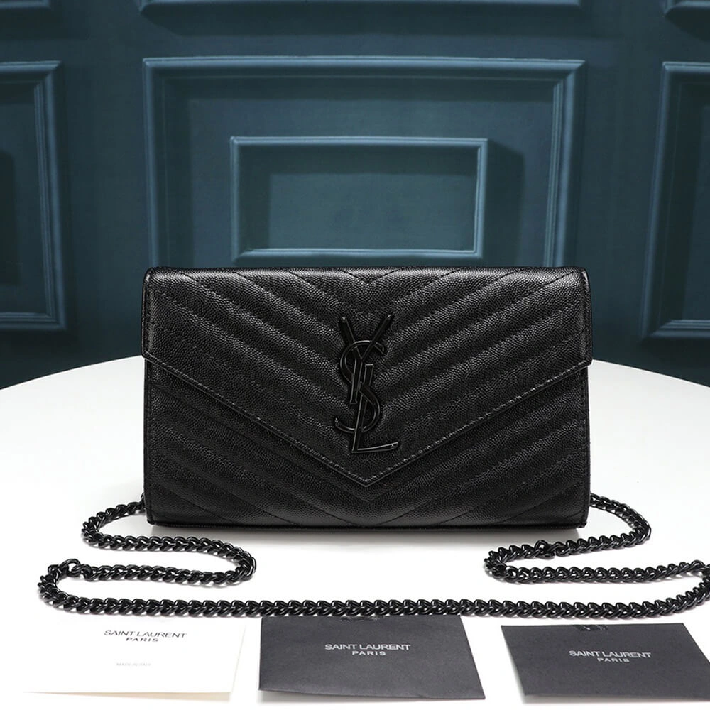 Breathable Saint Laurent Chain-strap YSL-plaque grained-leather wallet 1485
