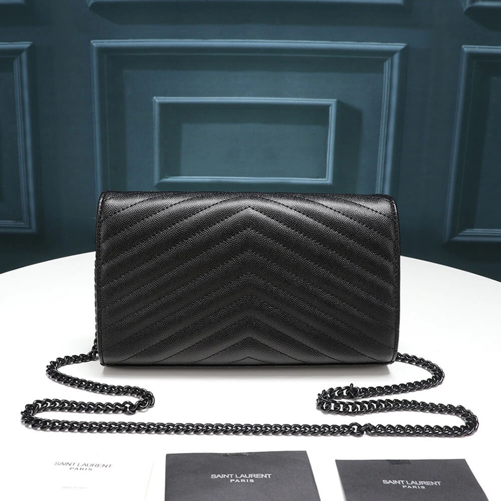 Breathable Saint Laurent Chain-strap YSL-plaque grained-leather wallet 1485