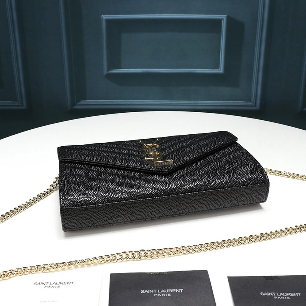 Saint Laurent Chain-strap YSL-plaque grained-leather wallet WaterResistant 1461