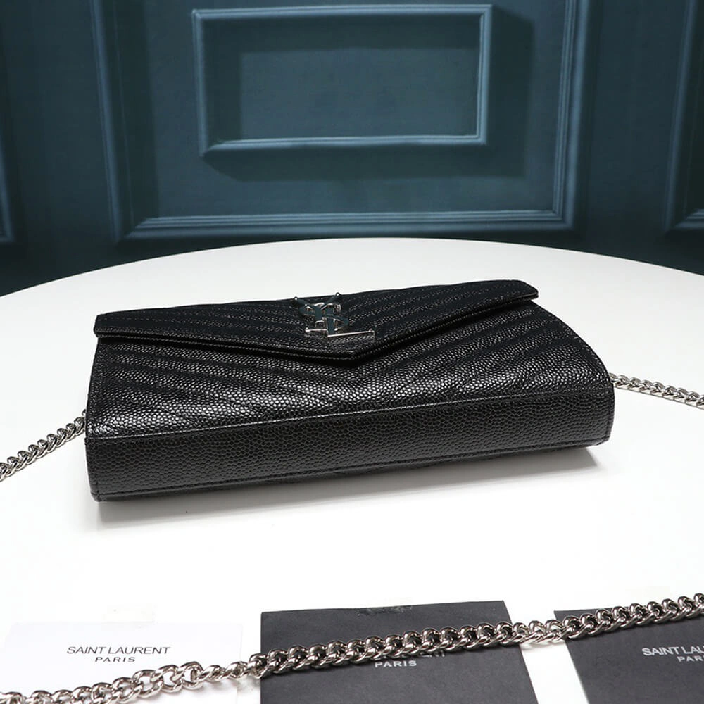 SunProtective Saint Laurent Chain-strap YSL-plaque grained-leather wallet 1484