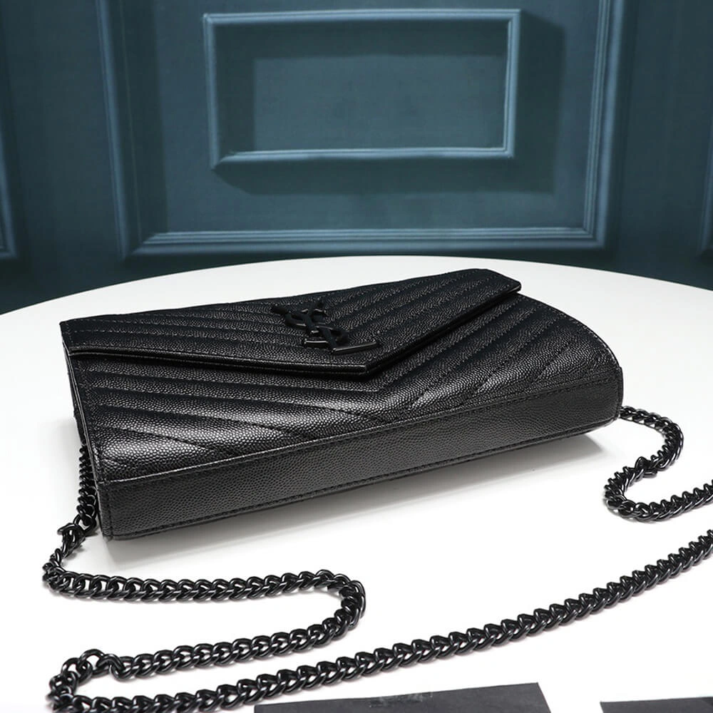 Breathable Saint Laurent Chain-strap YSL-plaque grained-leather wallet 1485