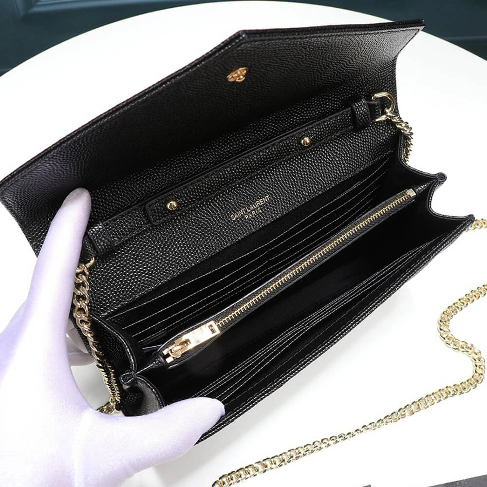 Saint Laurent Chain-strap YSL-plaque grained-leather wallet WaterResistant 1461