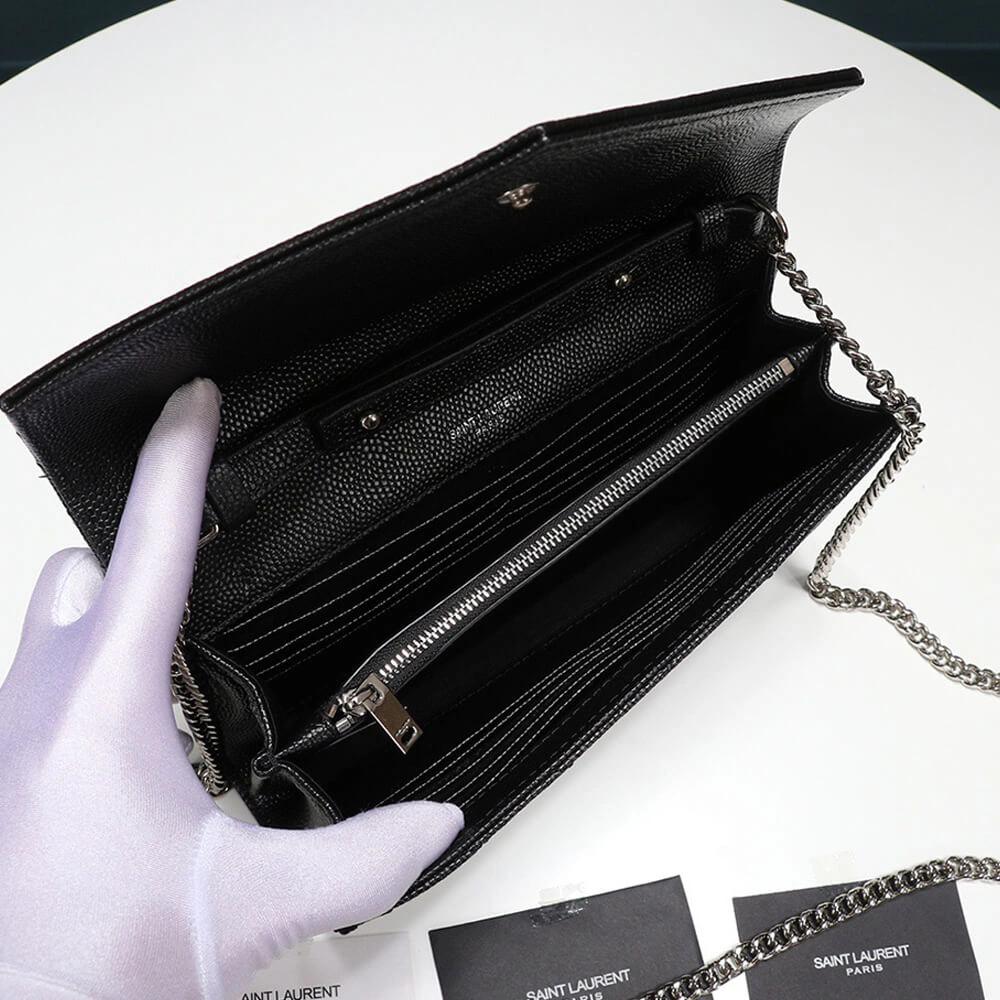 SunProtective Saint Laurent Chain-strap YSL-plaque grained-leather wallet 1484