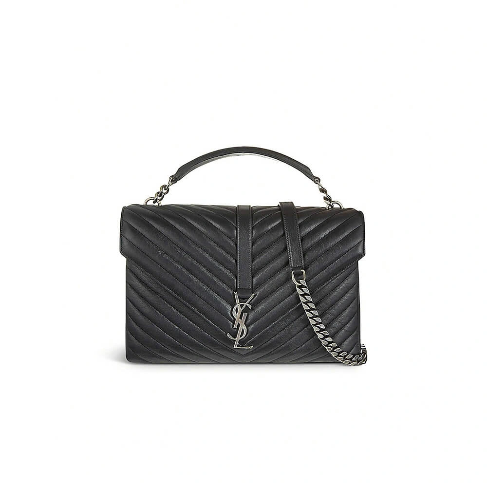 Sophisticated Saint Laurent College quilted-leather satchel bag 1474