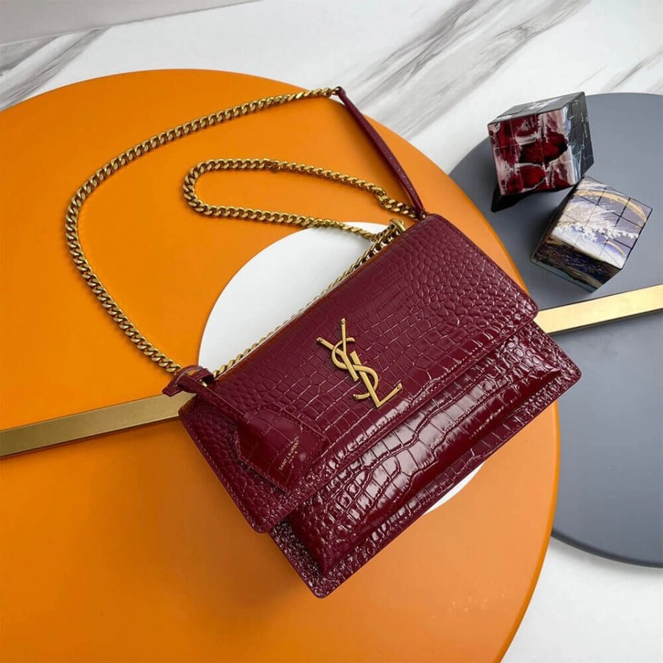 YSL Crocodile-embossed leather SUNSET Medium Bright 1422