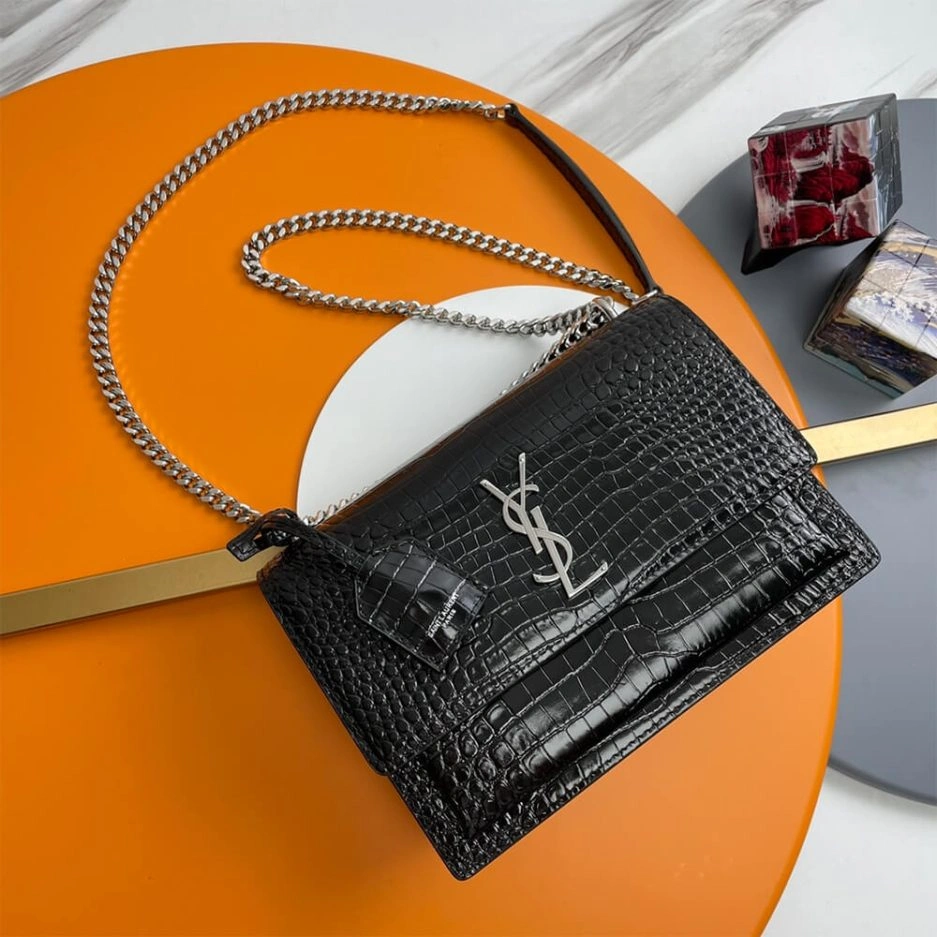 YSL Crocodile-embossed leather SUNSET Medium Neat 1389