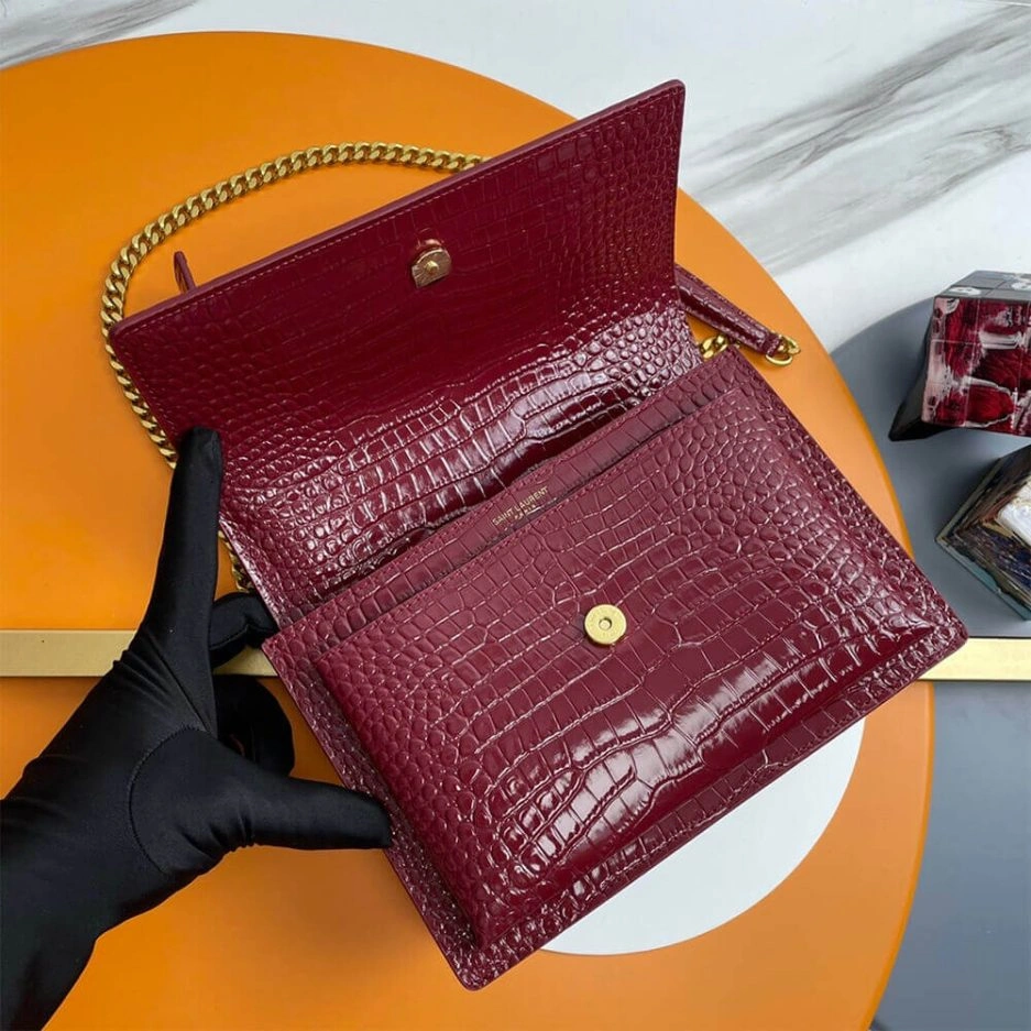 YSL Crocodile-embossed leather SUNSET Medium Bright 1422