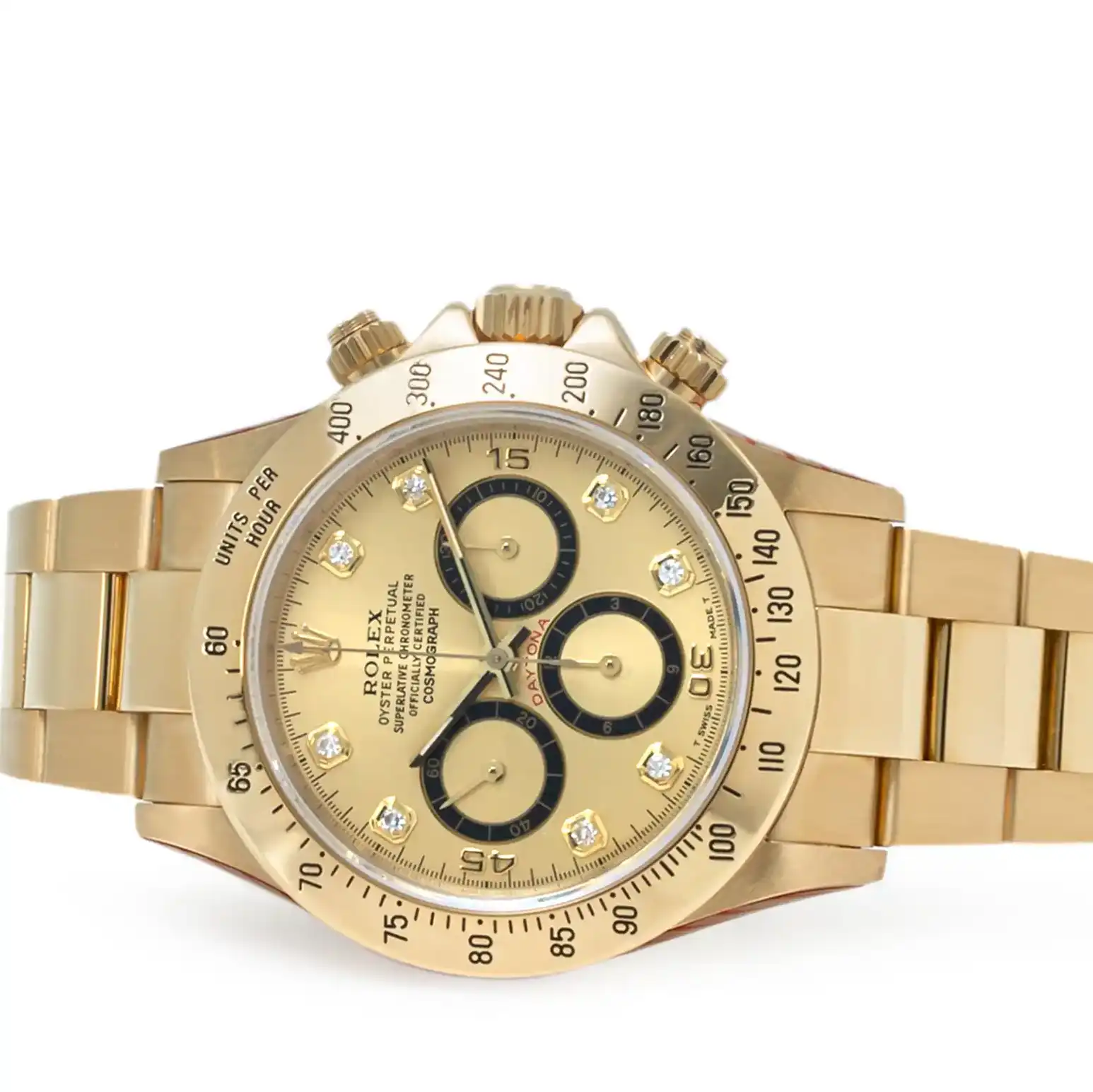 Prestigious Jewelers Rolex Daytona 16528 Champagne Diamond Dot