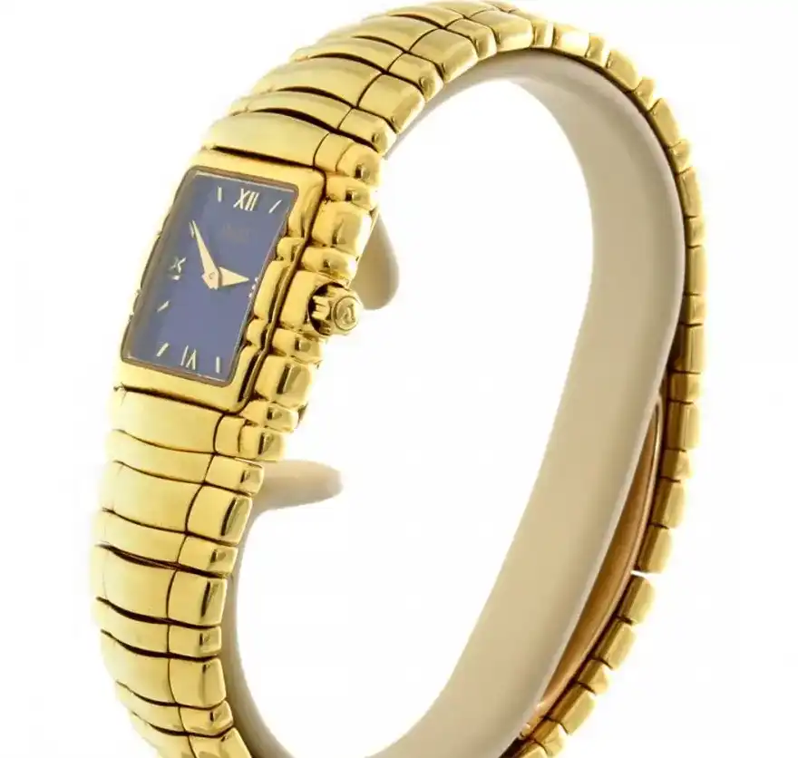 Prestigious Jewelers Piaget M 401 D Quartz Watch with Blue Lapis Lazuli Gem-Stone Dial Gold