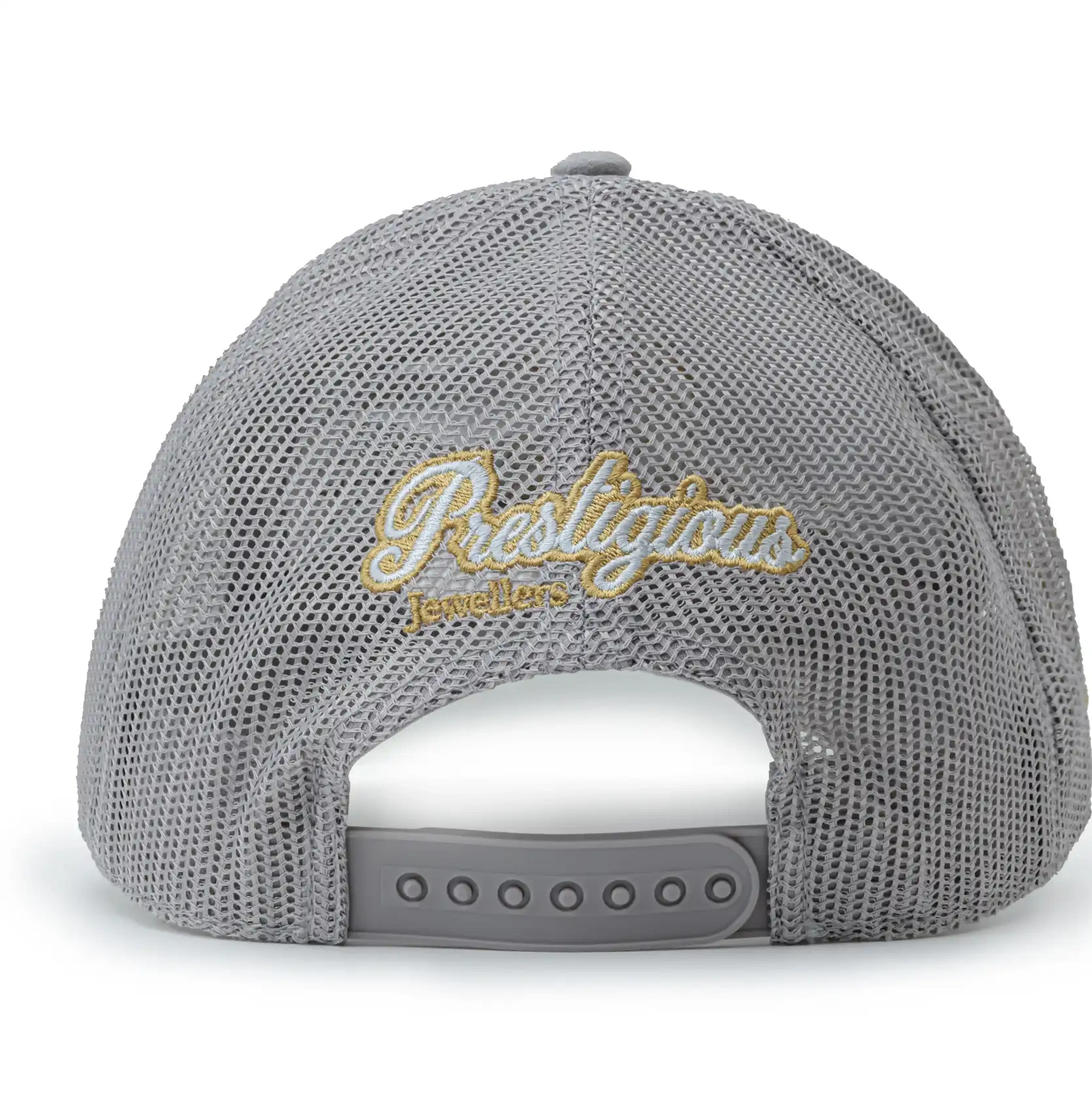 Presitigious Jewellers Trucker Cap – Gold   Grey