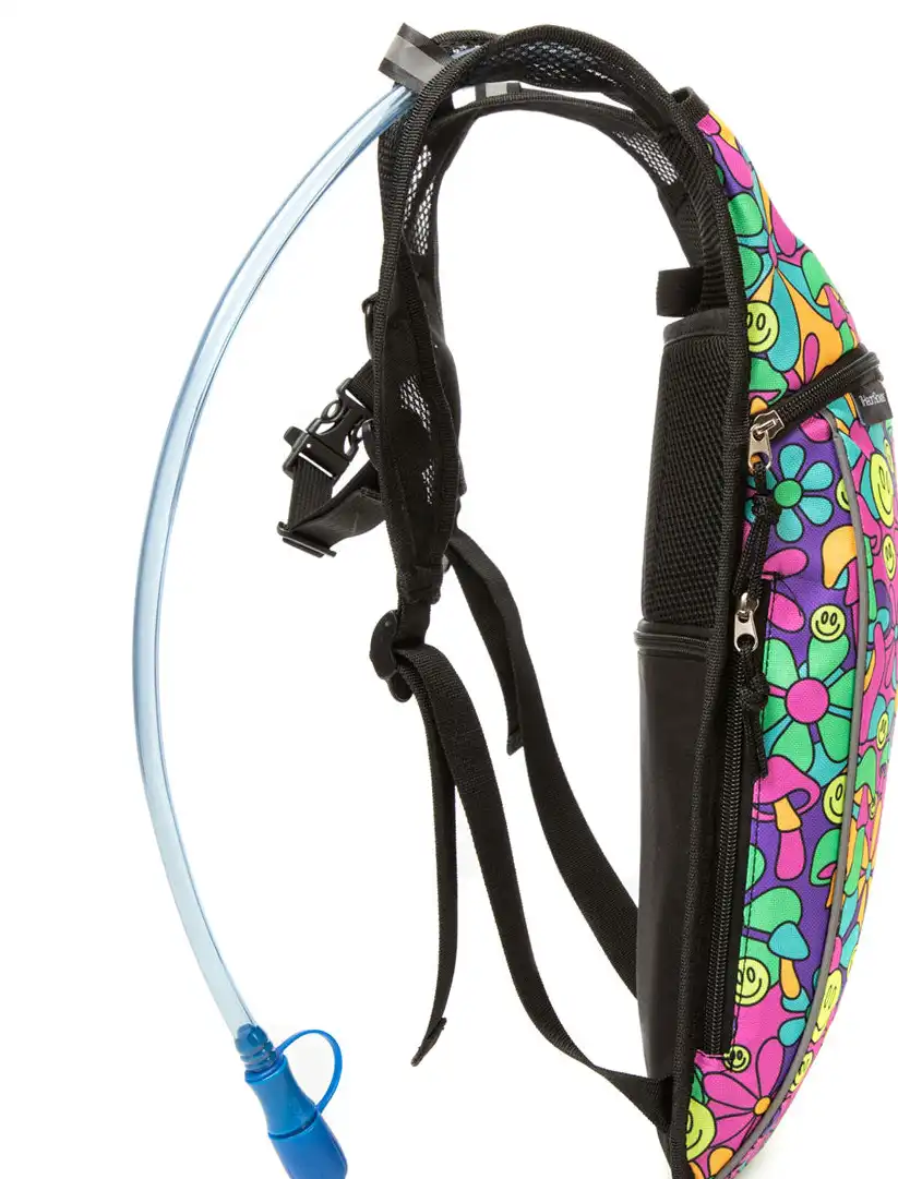 K Psychedelic Smiley UV Reactive Hydration Pack with Back Pocket for Anti-Theft
