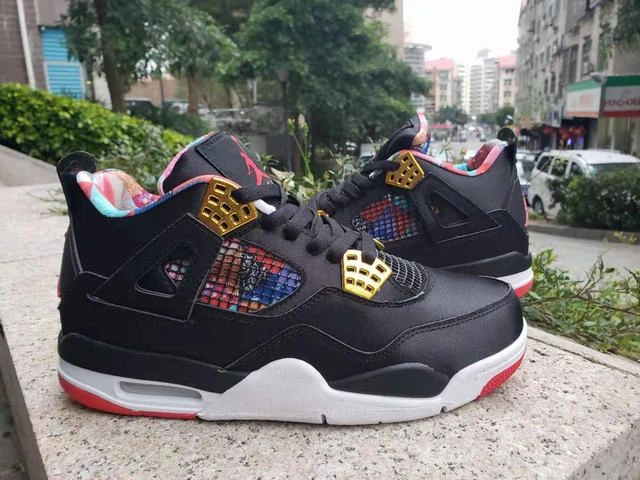 Cheap Air Jordan 4 Black White Red-1