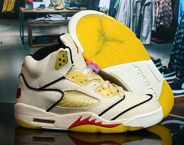 Air Jordan 5 Beige Yellow Red