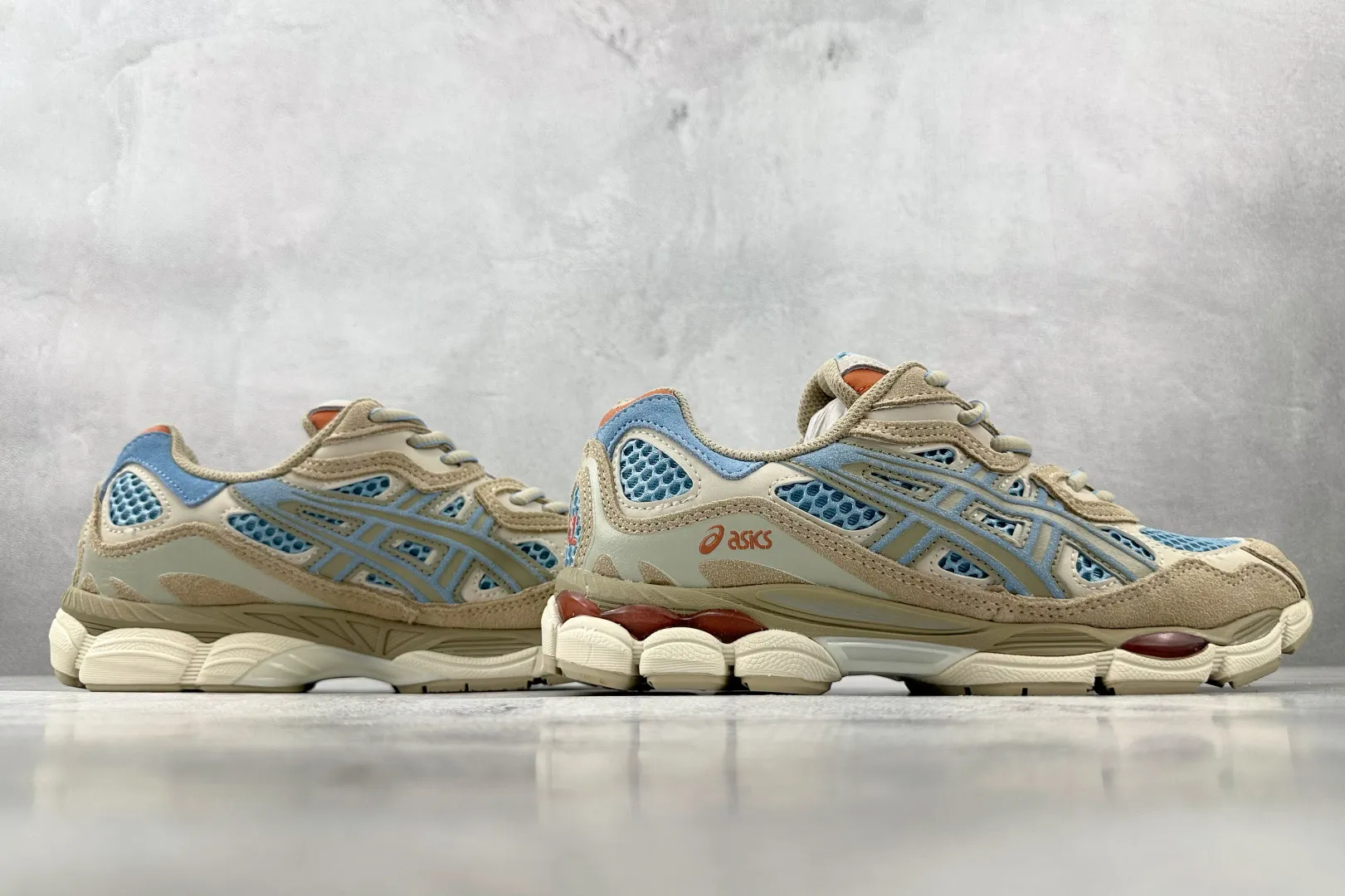 ZeroBulk ASICS GEL-NYC Beige Blue Replica Sneakers – High Quality ASICS Running Replicas 683