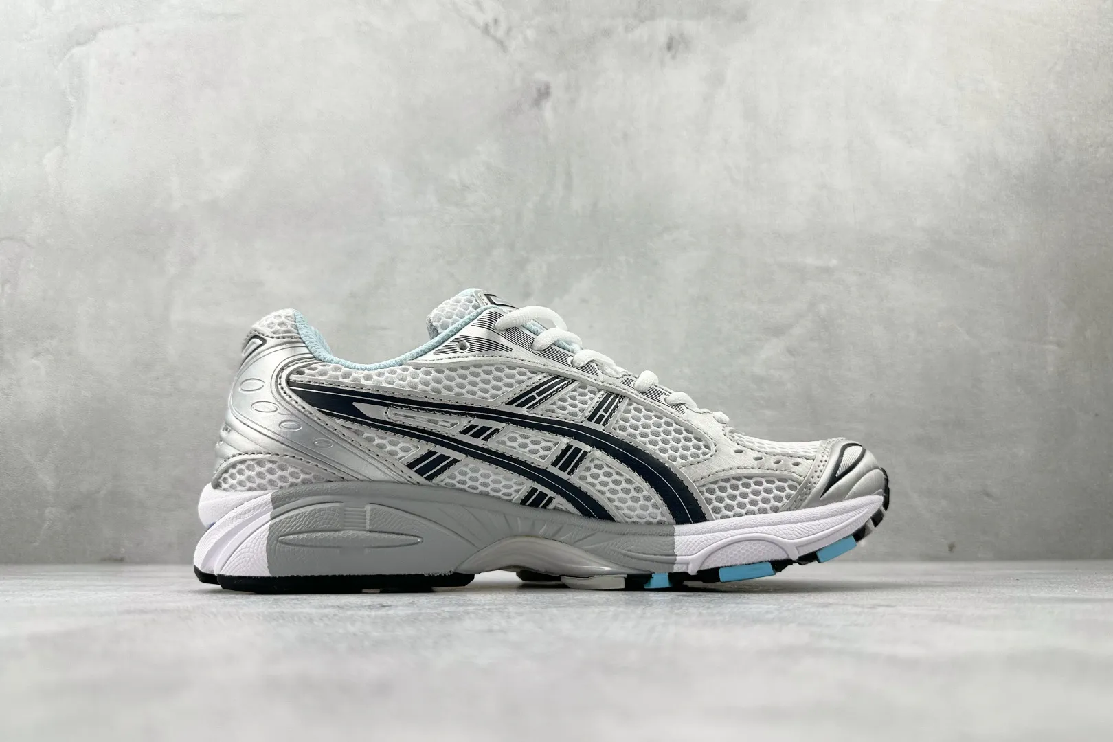 Trendy ASICS Gel-Kayano 14 White Navy Blue Replica Sneakers – High Quality ASICS Running Replicas 619