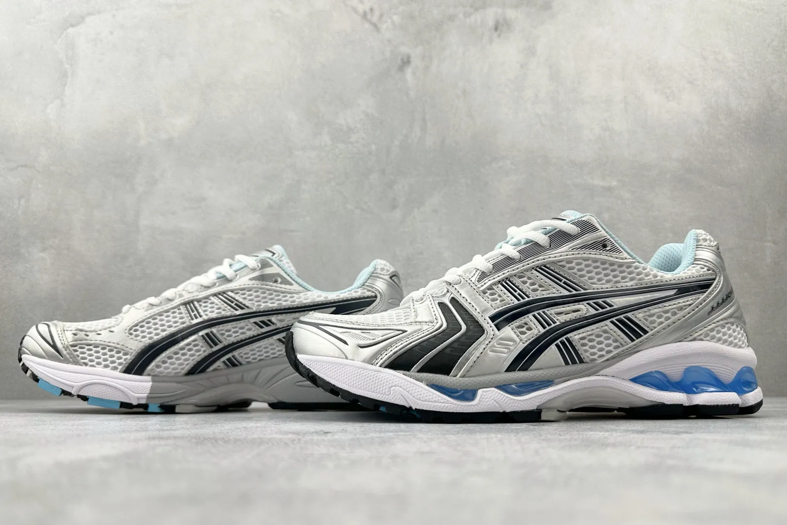 Trendy ASICS Gel-Kayano 14 White Navy Blue Replica Sneakers – High Quality ASICS Running Replicas 619