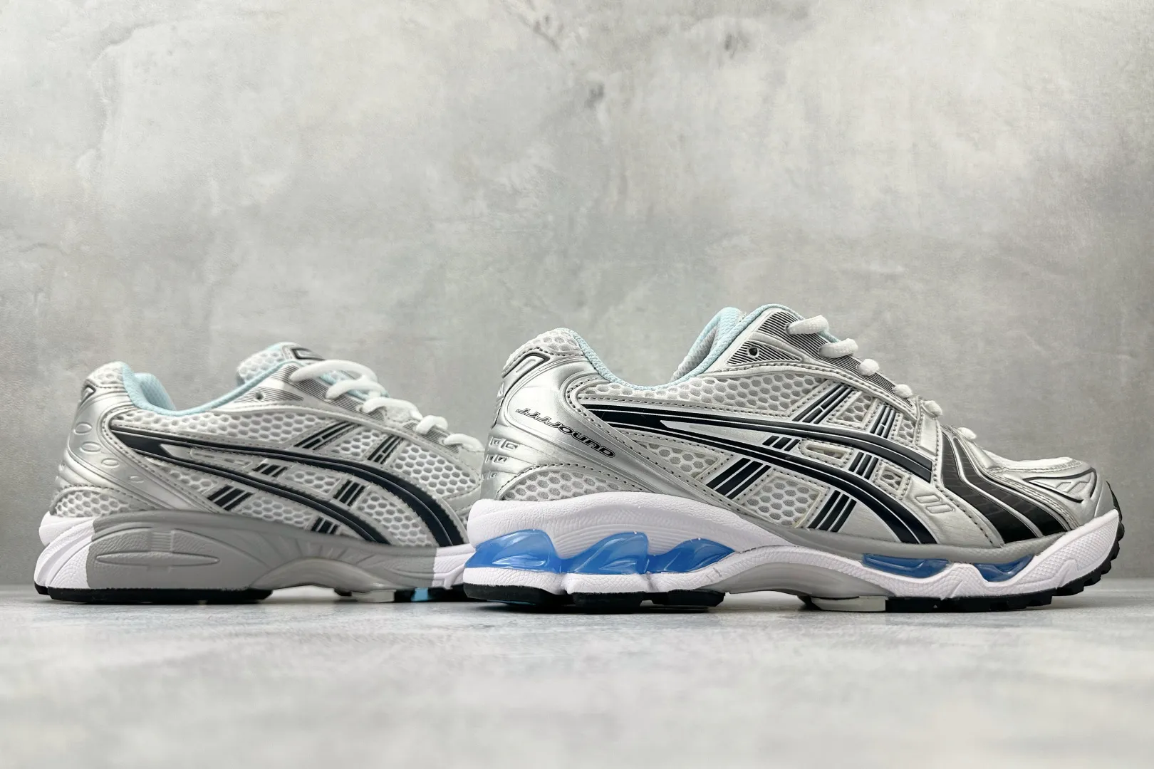 Trendy ASICS Gel-Kayano 14 White Navy Blue Replica Sneakers – High Quality ASICS Running Replicas 619