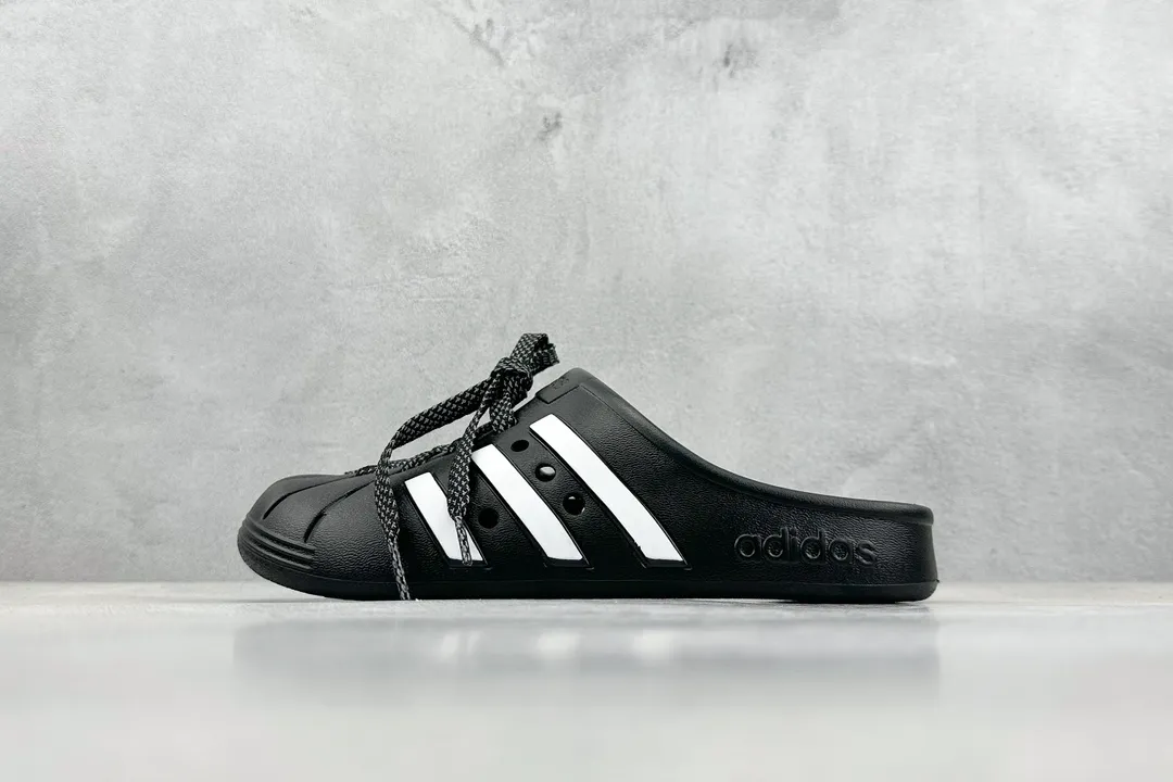 Youthful Adidas Adilette Clogs Black White Stripes –  Adidas Replica Shoes 457