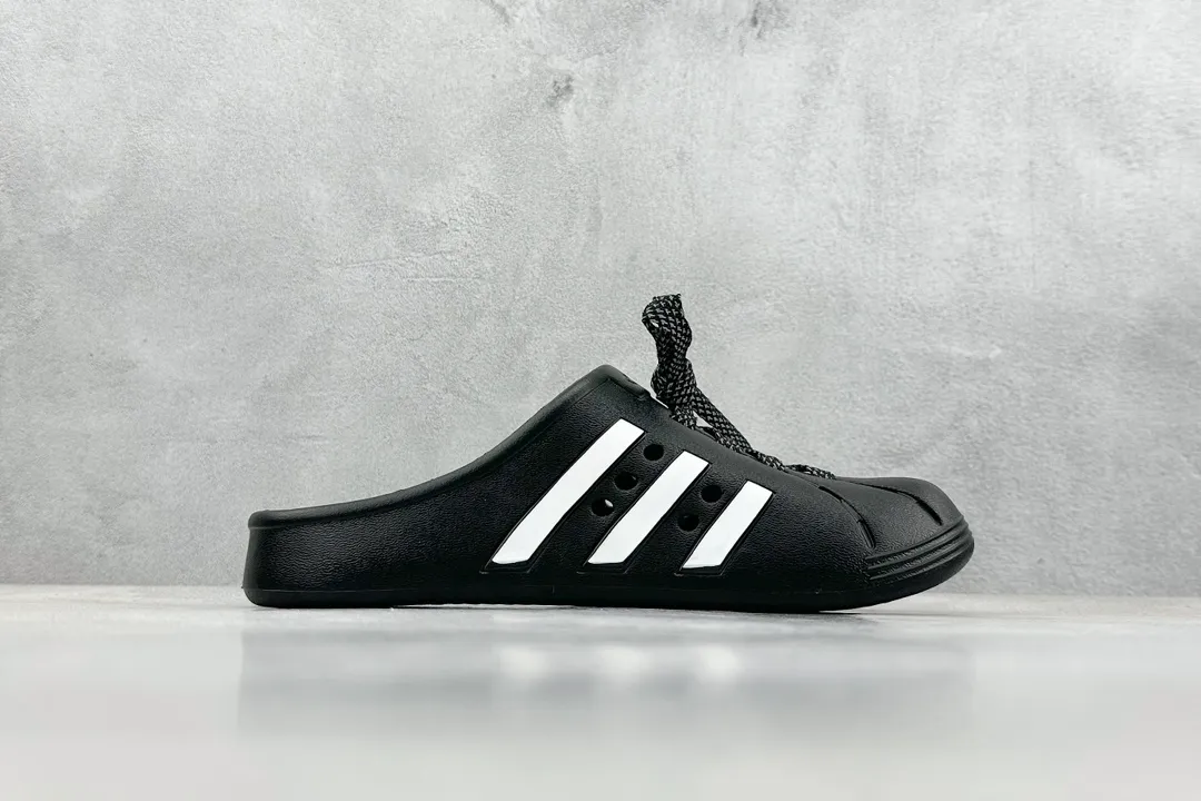 Youthful Adidas Adilette Clogs Black White Stripes –  Adidas Replica Shoes 457