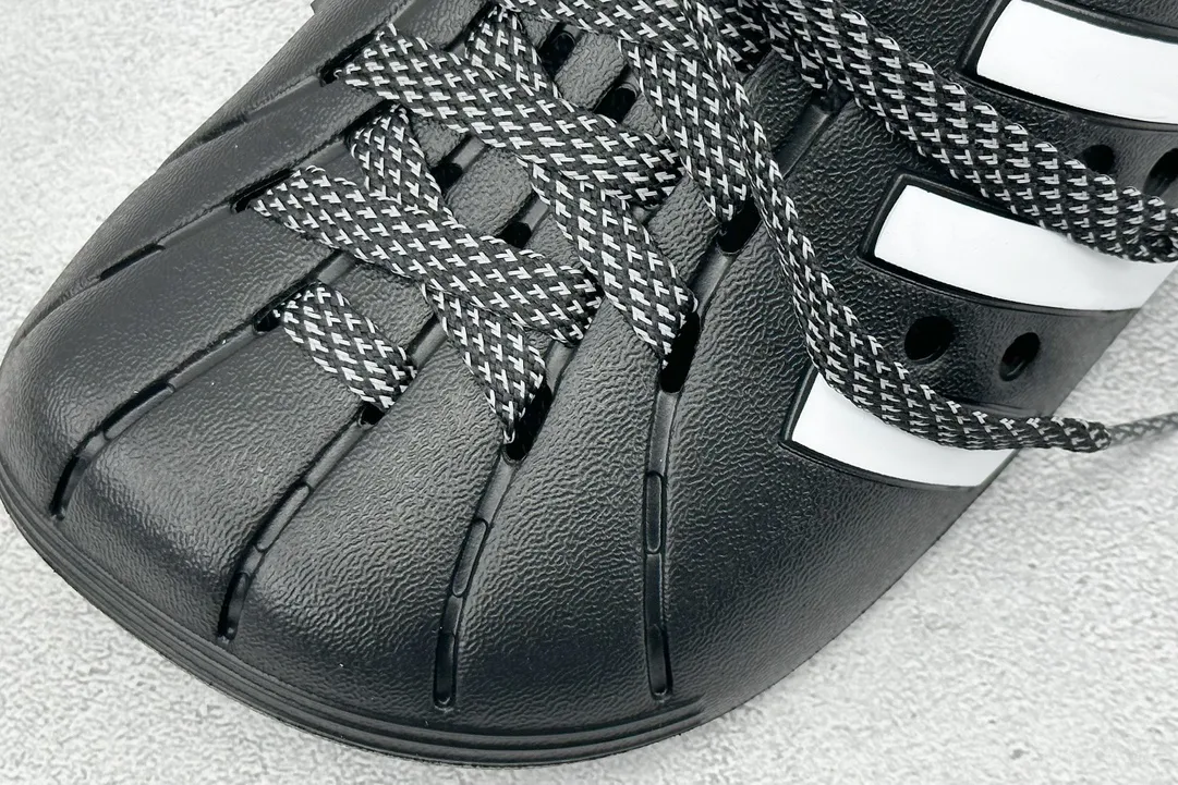Youthful Adidas Adilette Clogs Black White Stripes –  Adidas Replica Shoes 457
