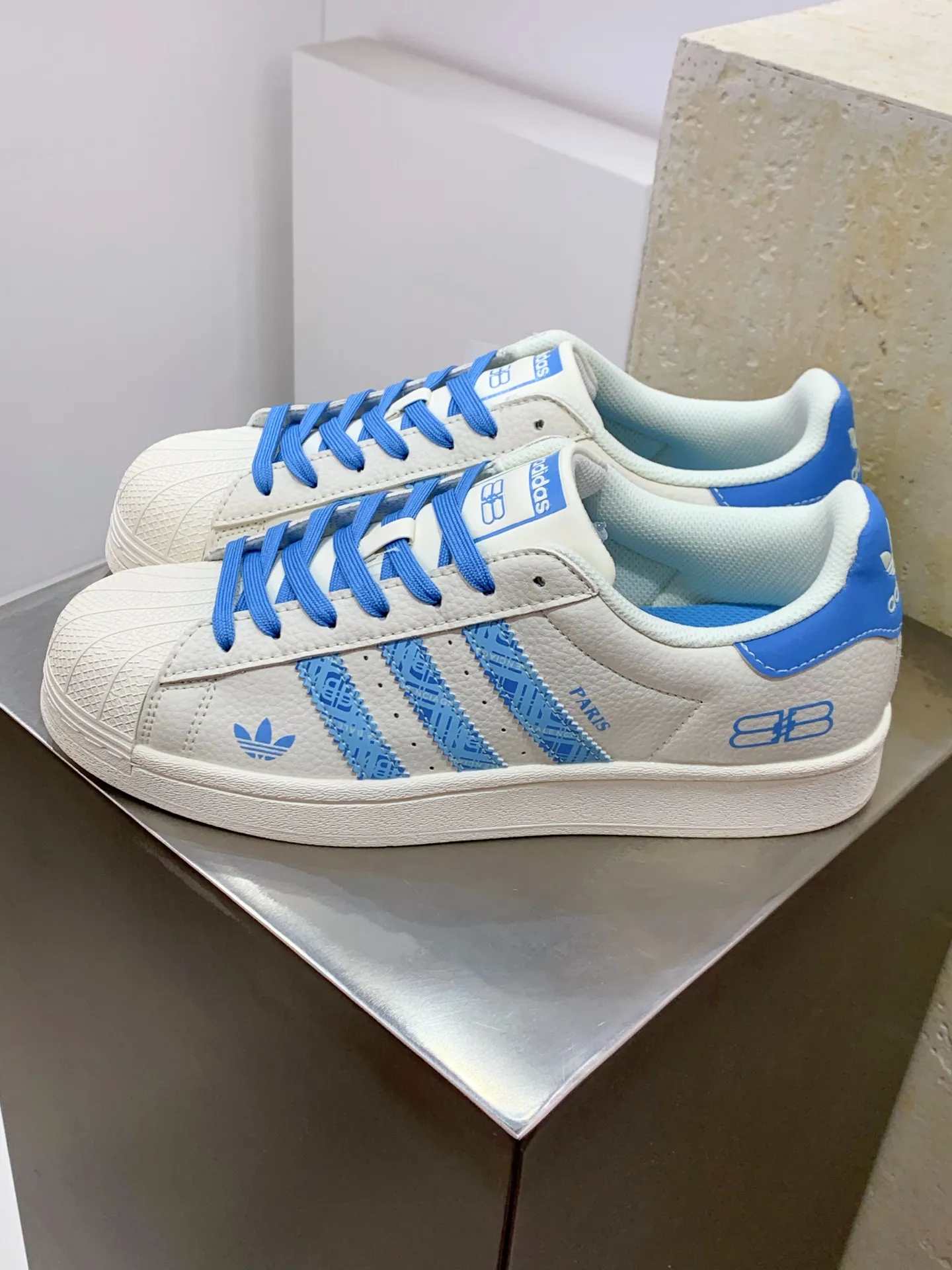 Adidas Originals Superstar Balenciaga White Blue Replica Shoes TimelessDesign 554