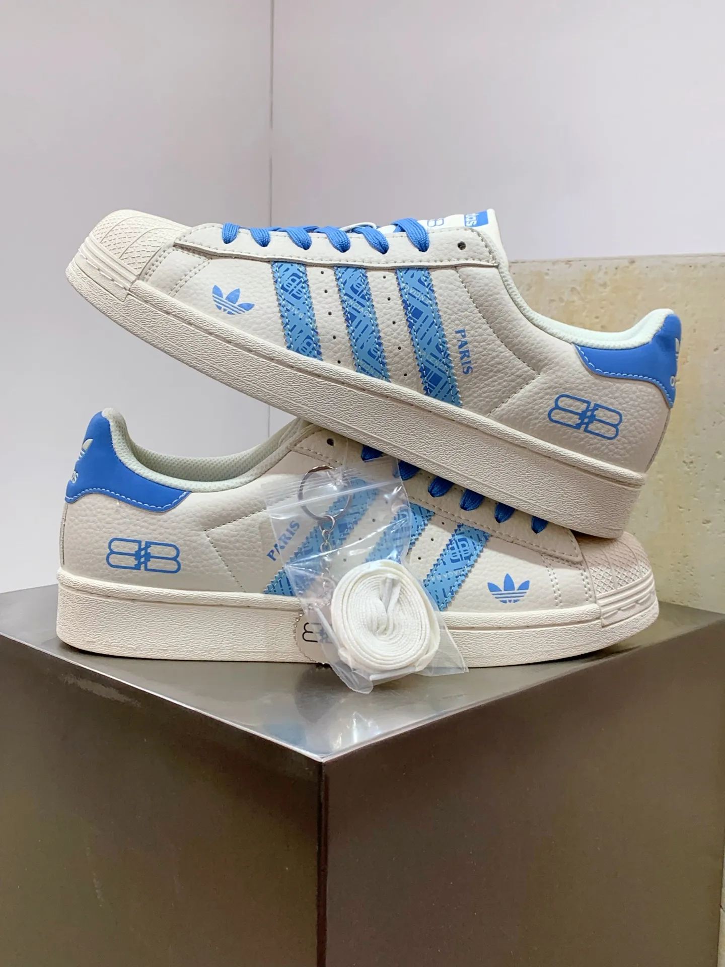 Adidas Originals Superstar Balenciaga White Blue Replica Shoes TimelessDesign 554