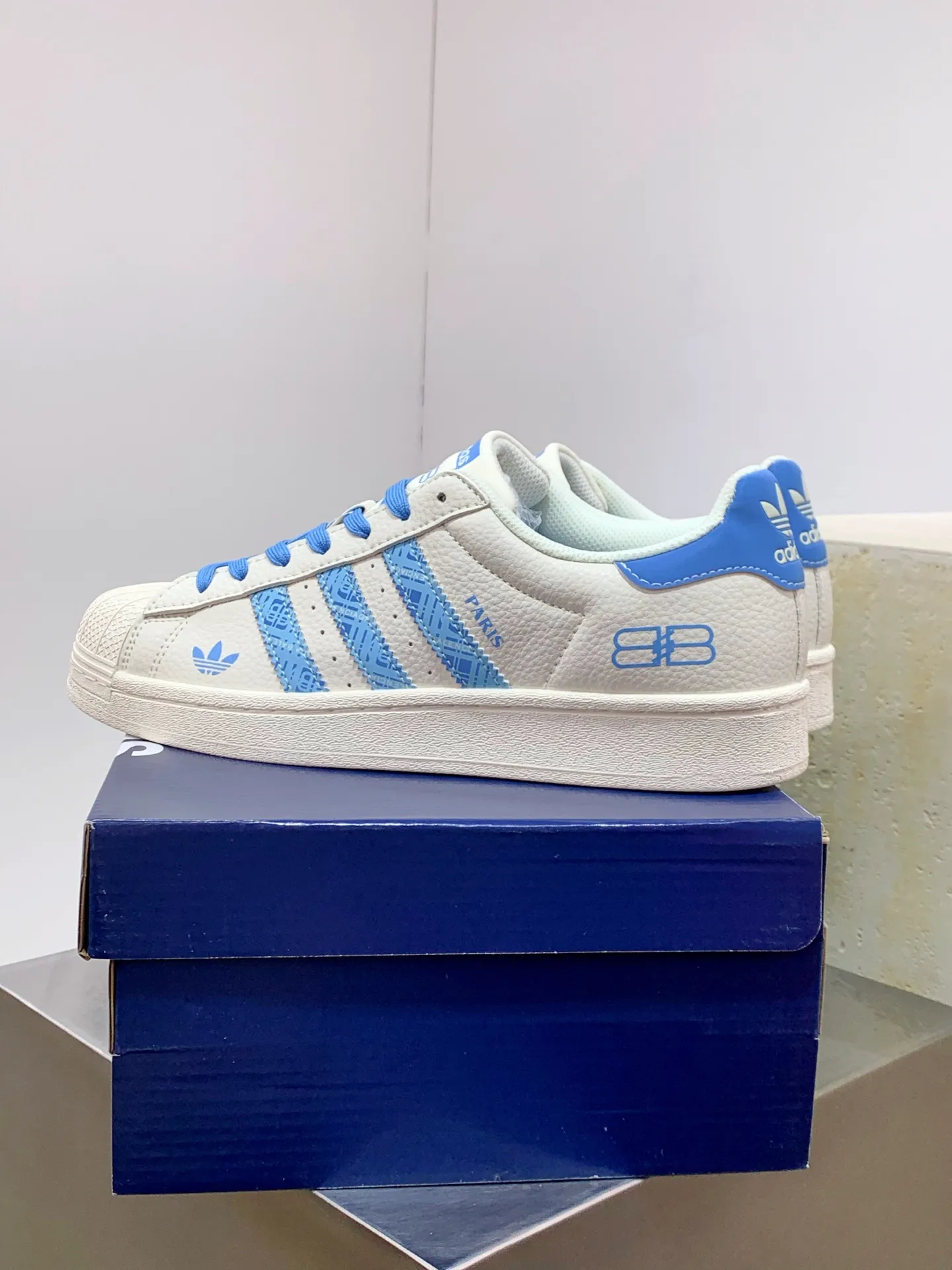 Adidas Originals Superstar Balenciaga White Blue Replica Shoes TimelessDesign 554