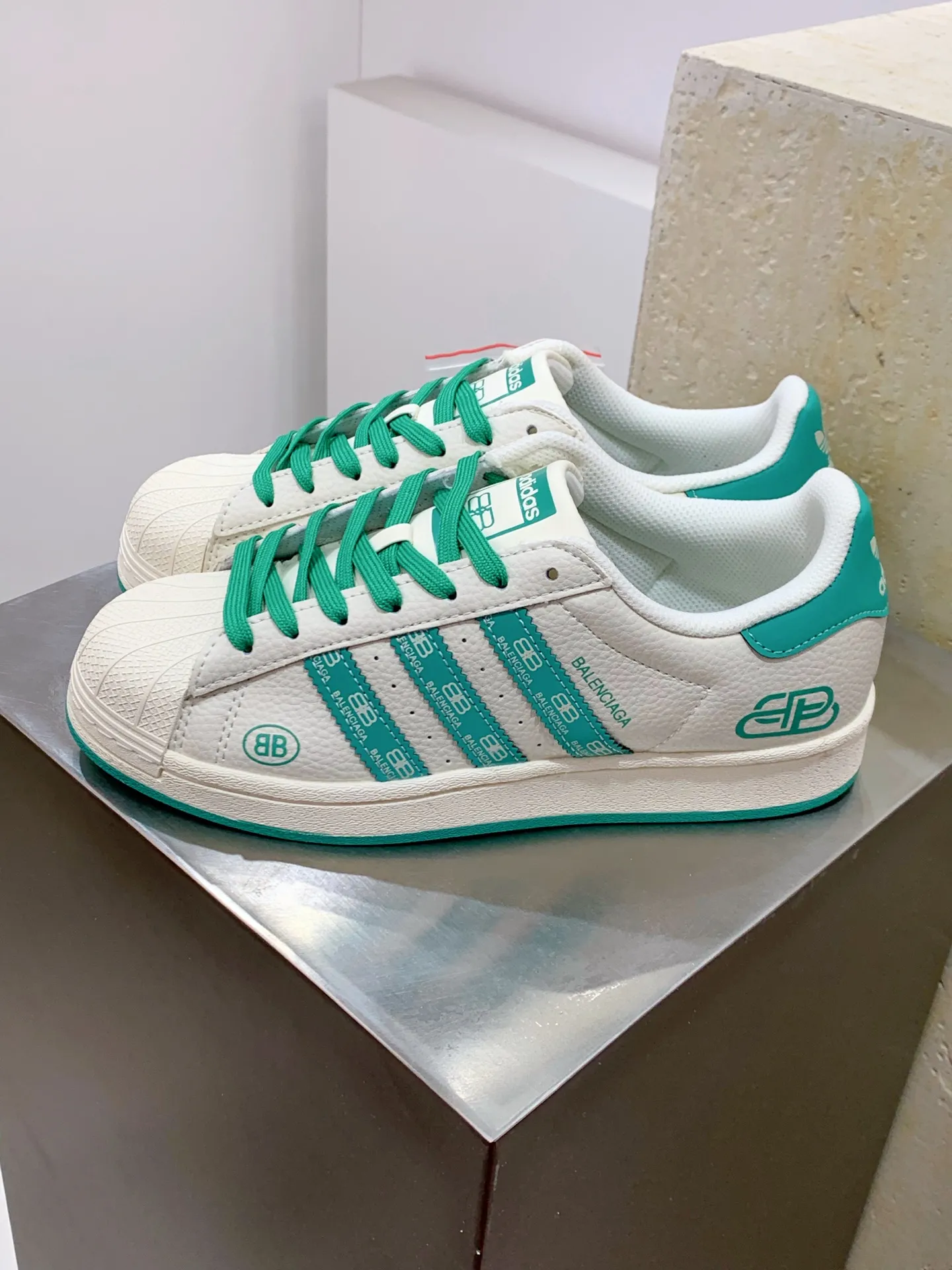 UrbanChic Adidas Originals Superstar Balenciaga White Green Replica Shoes 556
