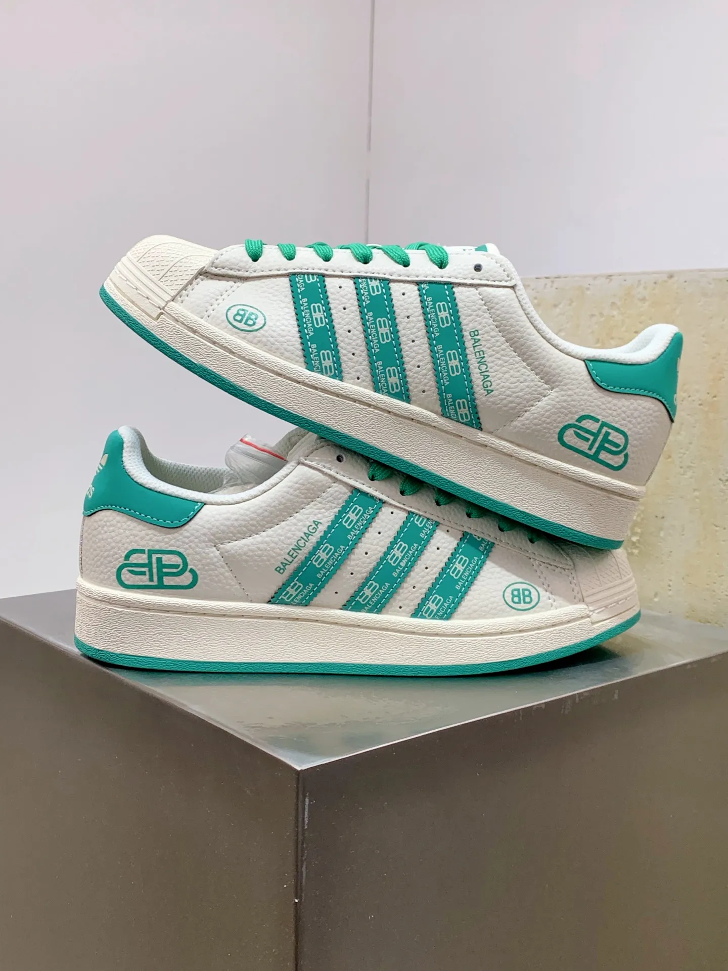 UrbanChic Adidas Originals Superstar Balenciaga White Green Replica Shoes 556