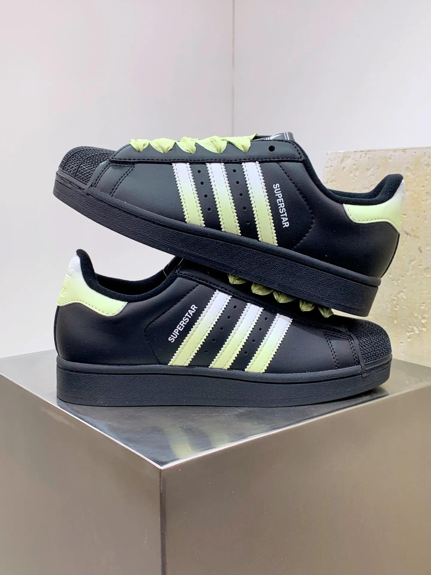 TopPick Adidas Originals Superstar Black Green Low Top Replica Shoes 558