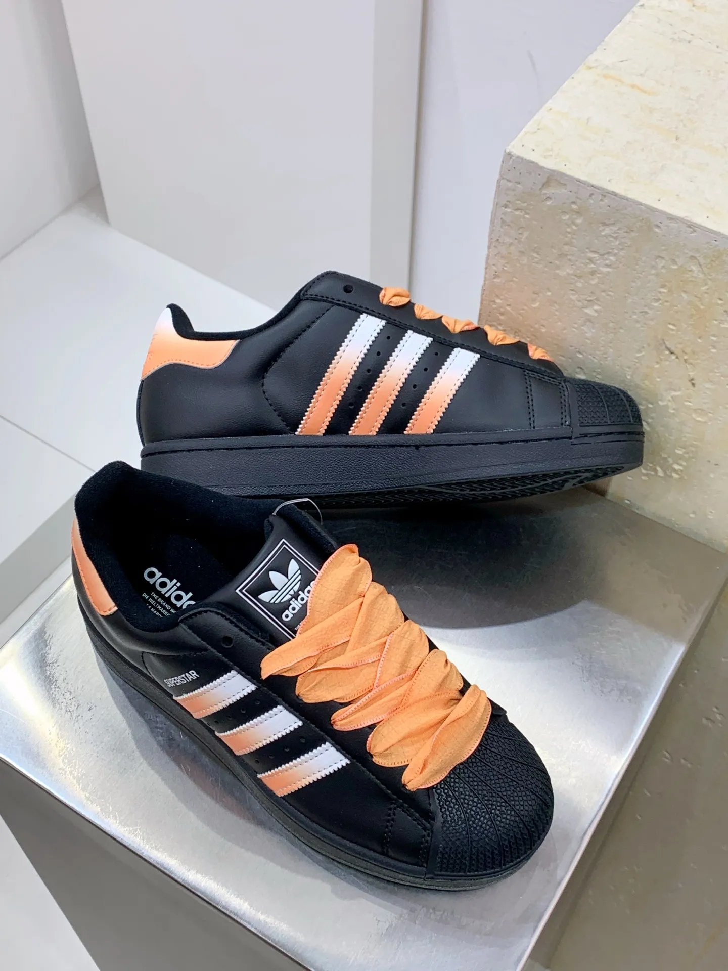 Packable Adidas Originals Superstar Black Orange Replica Shoes 562