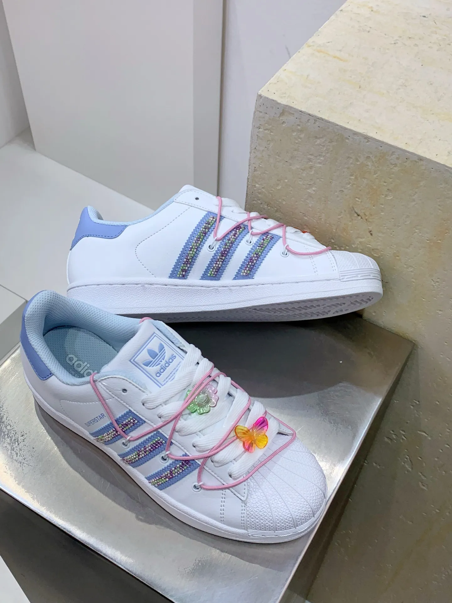 Trendsetting Adidas Originals Superstar II White Blue Low – Replica Adidas Shoes 555