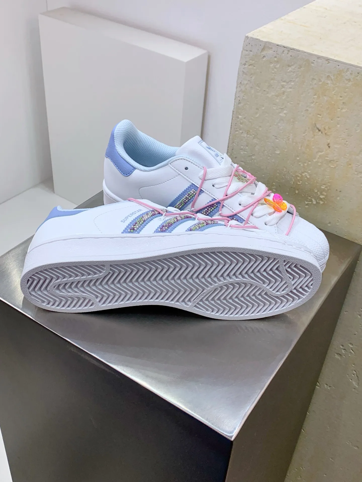 Trendsetting Adidas Originals Superstar II White Blue Low – Replica Adidas Shoes 555
